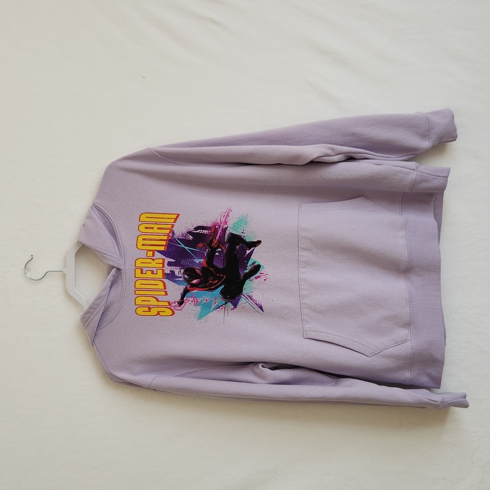 Marvel Lavender Spider-Man Hoodie‎ Men's Large Graphic Sweatshirt Miles Morales